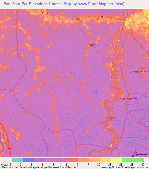 Ban Sam Bat,Thailand Elevation Map