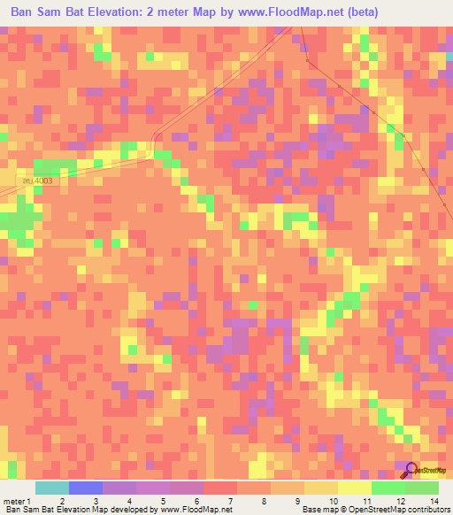 Ban Sam Bat,Thailand Elevation Map