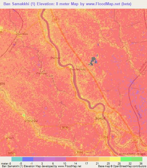 Ban Samakkhi (1),Thailand Elevation Map