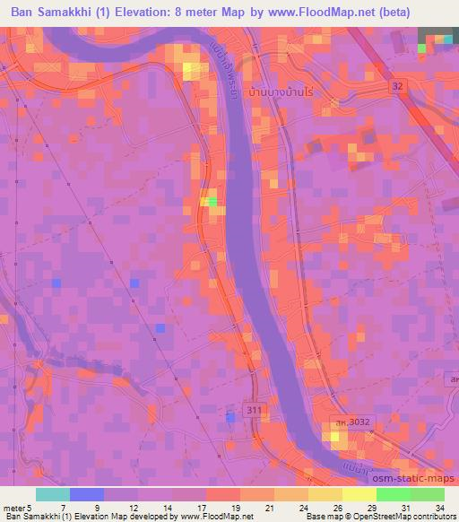Ban Samakkhi (1),Thailand Elevation Map