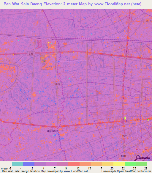 Ban Wat Sala Daeng,Thailand Elevation Map