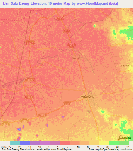 Ban Sala Daeng,Thailand Elevation Map