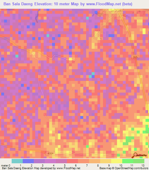 Ban Sala Daeng,Thailand Elevation Map