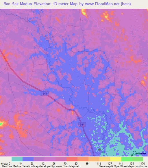 Ban Sak Madua,Thailand Elevation Map