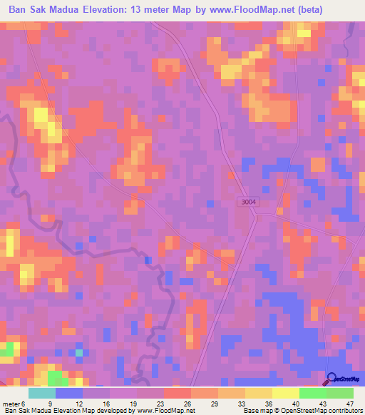 Ban Sak Madua,Thailand Elevation Map