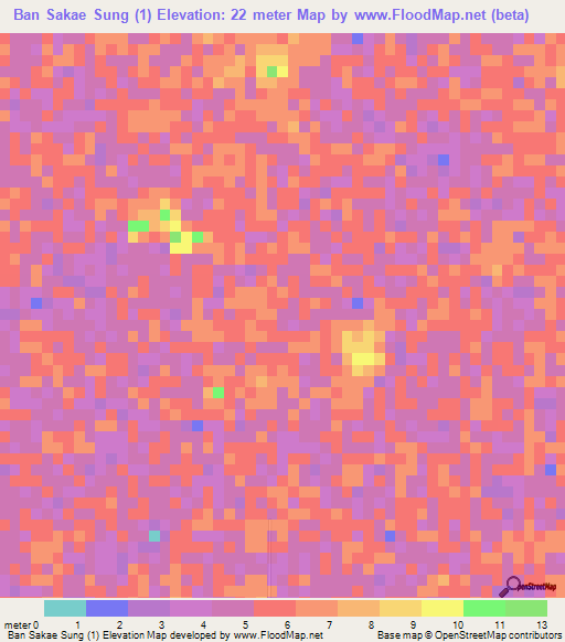Ban Sakae Sung (1),Thailand Elevation Map