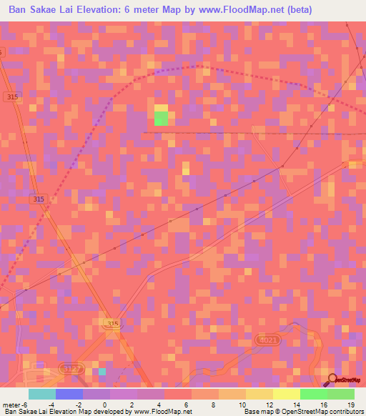Ban Sakae Lai,Thailand Elevation Map