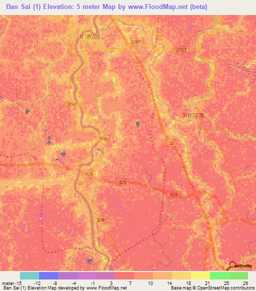 Ban Sai (1),Thailand Elevation Map