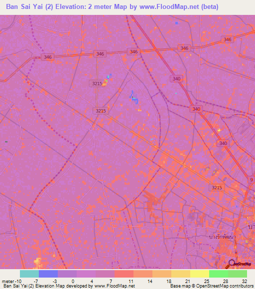 Ban Sai Yai (2),Thailand Elevation Map
