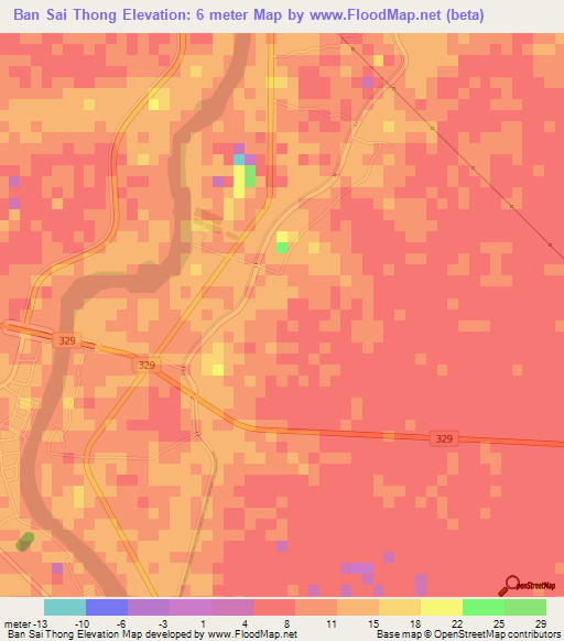Ban Sai Thong,Thailand Elevation Map