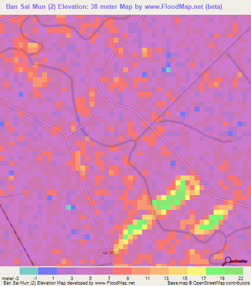 Ban Sai Mun (2),Thailand Elevation Map