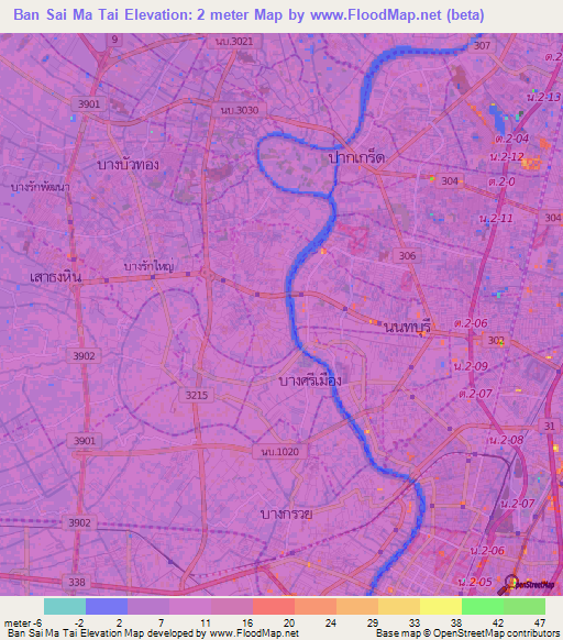 Ban Sai Ma Tai,Thailand Elevation Map