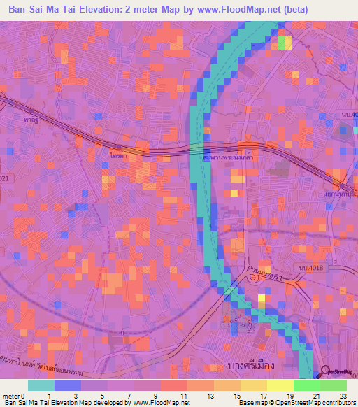 Ban Sai Ma Tai,Thailand Elevation Map