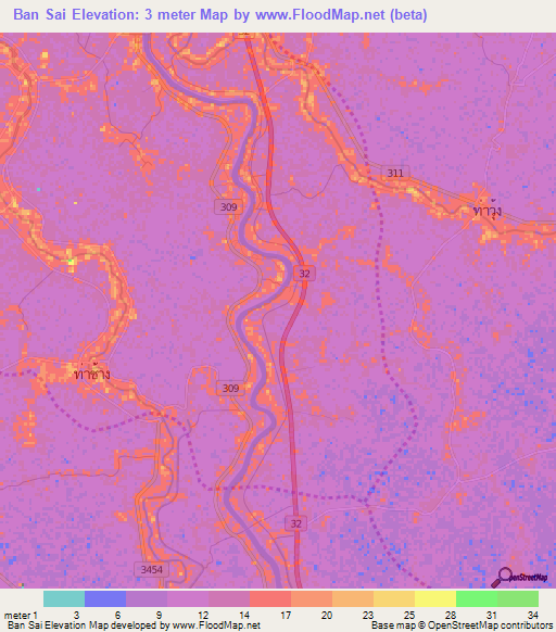 Ban Sai,Thailand Elevation Map