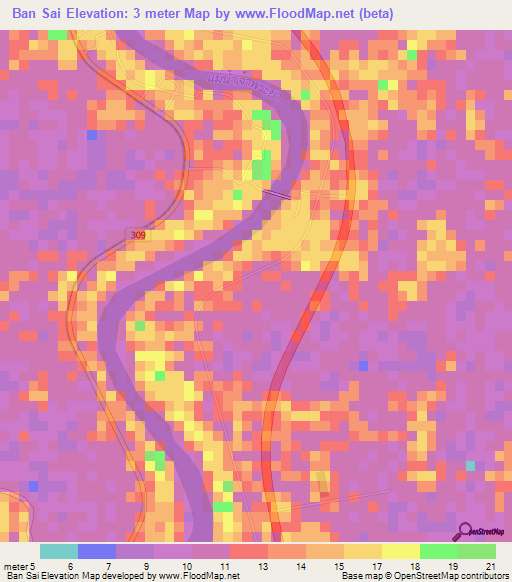 Ban Sai,Thailand Elevation Map