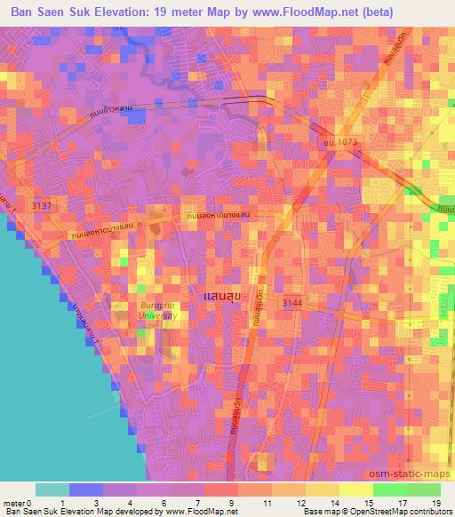 Ban Saen Suk,Thailand Elevation Map