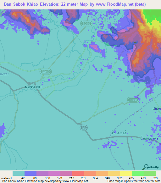 Ban Sabok Khiao,Thailand Elevation Map