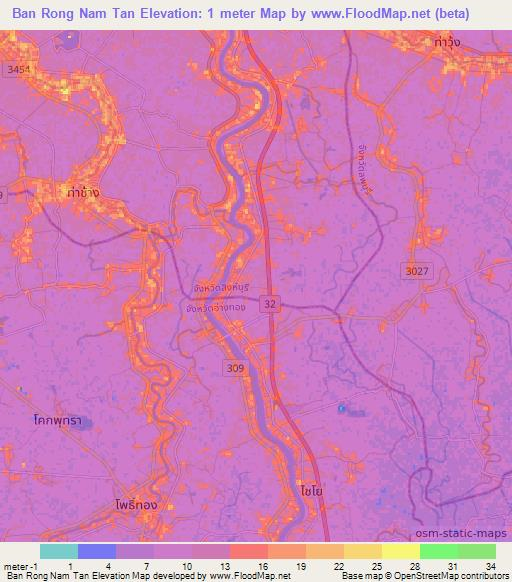 Ban Rong Nam Tan,Thailand Elevation Map