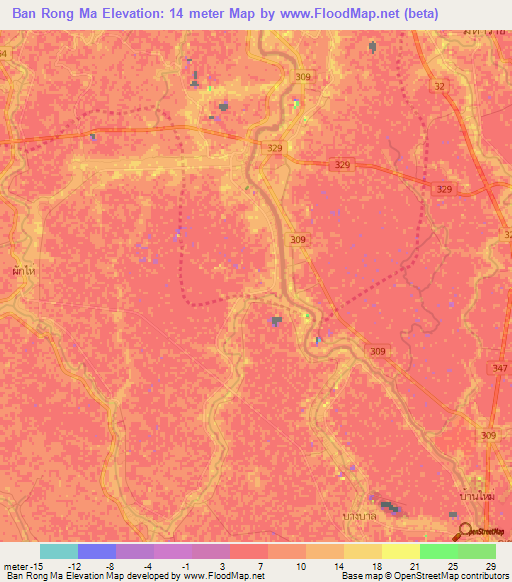 Ban Rong Ma,Thailand Elevation Map
