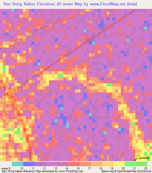 Ban Rong Kabao,Thailand Elevation Map