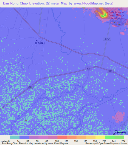 Ban Rong Chao,Thailand Elevation Map