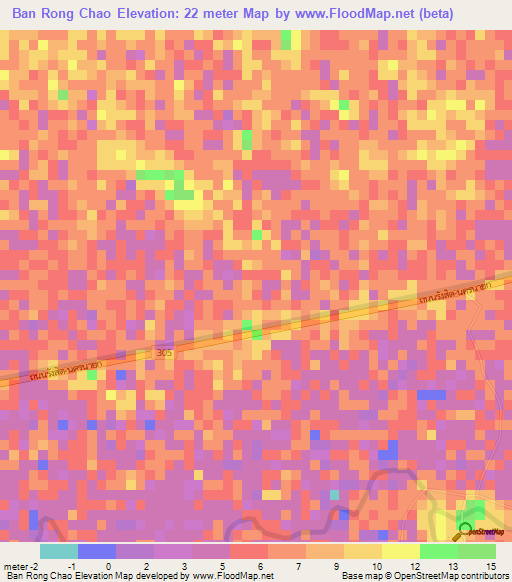 Ban Rong Chao,Thailand Elevation Map