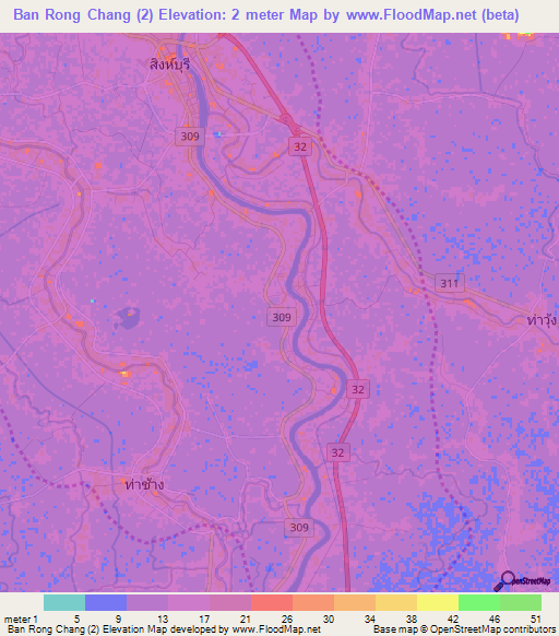Ban Rong Chang (2),Thailand Elevation Map