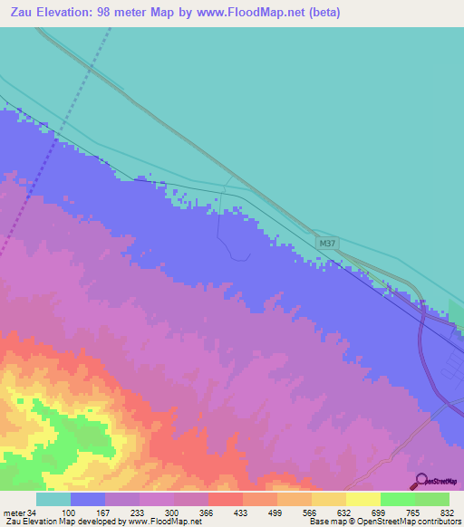 Zau,Turkmenistan Elevation Map