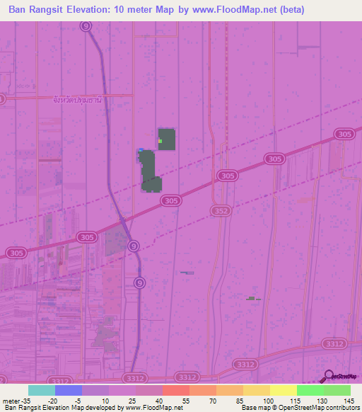 Ban Rangsit,Thailand Elevation Map