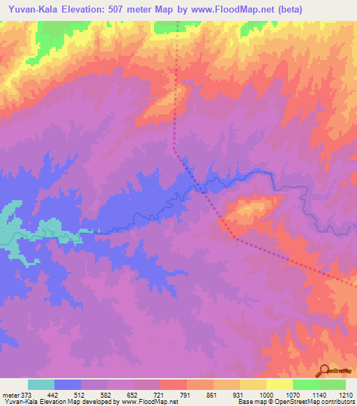 Yuvan-Kala,Turkmenistan Elevation Map