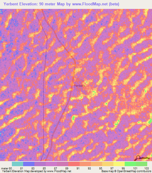 Yerbent,Turkmenistan Elevation Map