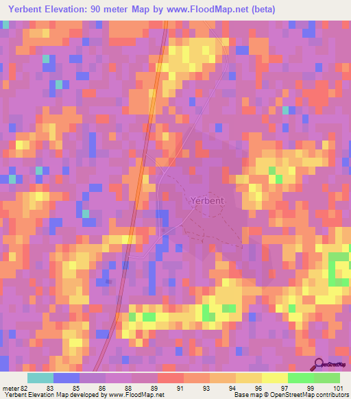 Yerbent,Turkmenistan Elevation Map