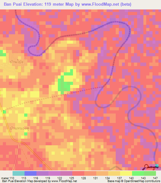 Ban Puai,Thailand Elevation Map