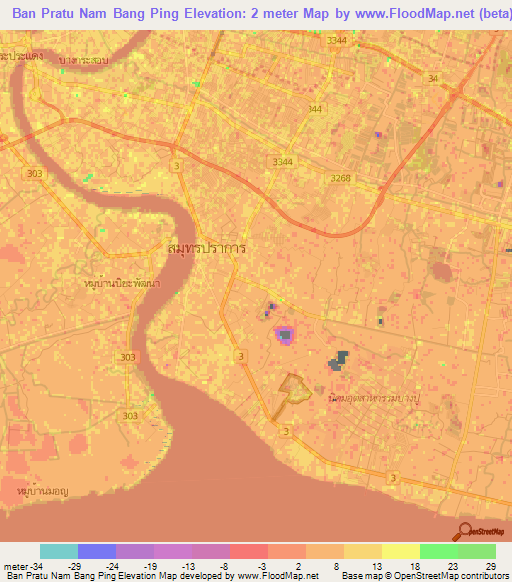 Ban Pratu Nam Bang Ping,Thailand Elevation Map