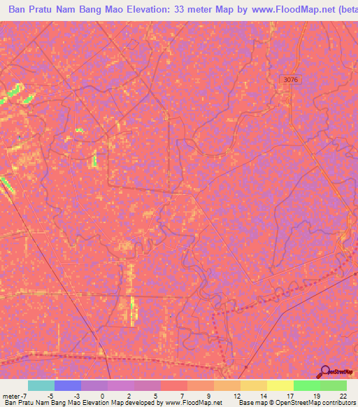 Ban Pratu Nam Bang Mao,Thailand Elevation Map