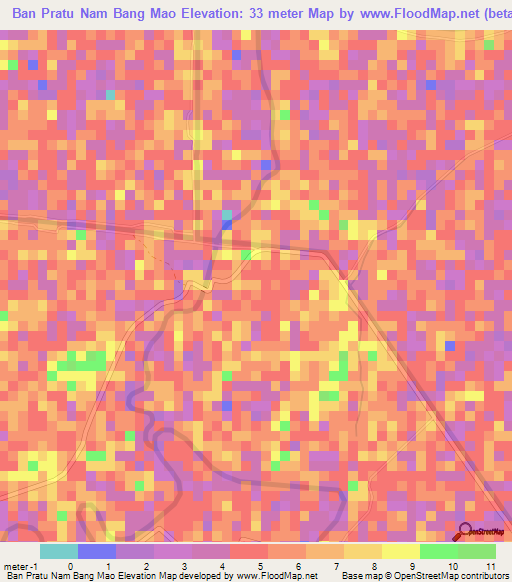 Ban Pratu Nam Bang Mao,Thailand Elevation Map