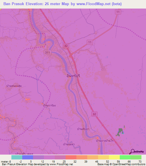 Ban Prasuk,Thailand Elevation Map