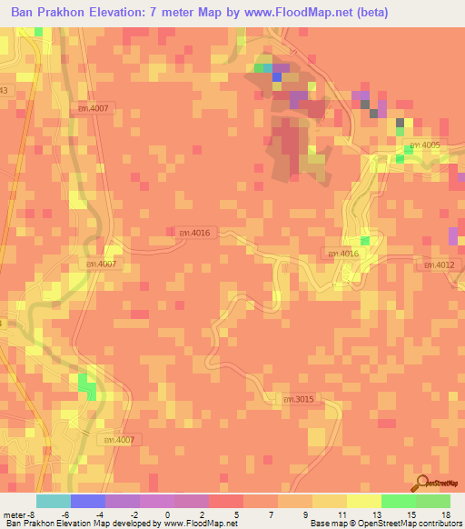 Ban Prakhon,Thailand Elevation Map