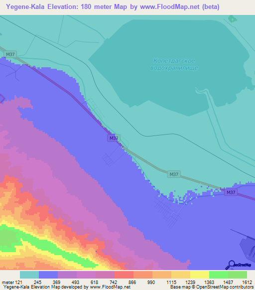 Yegene-Kala,Turkmenistan Elevation Map
