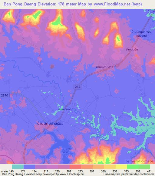 Ban Pong Daeng,Thailand Elevation Map