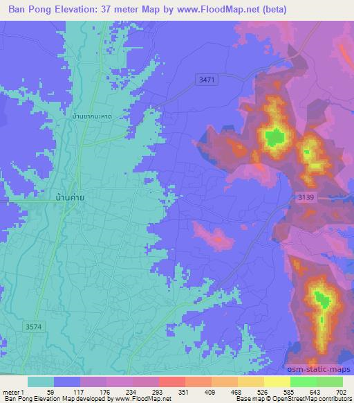 Ban Pong,Thailand Elevation Map