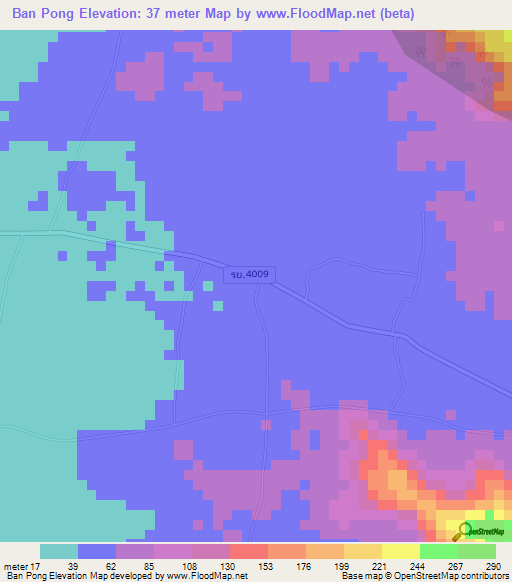 Ban Pong,Thailand Elevation Map