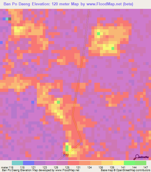 Ban Po Daeng,Thailand Elevation Map
