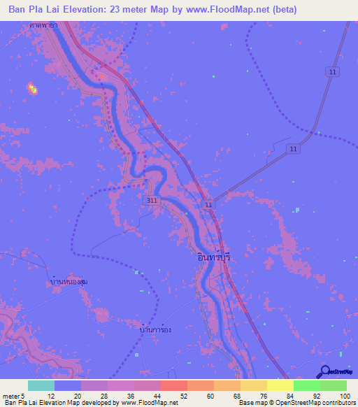 Ban Pla Lai,Thailand Elevation Map