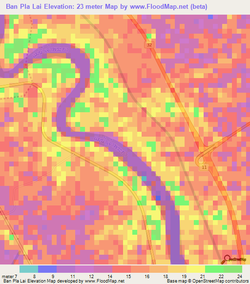 Ban Pla Lai,Thailand Elevation Map