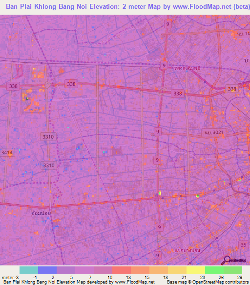Ban Plai Khlong Bang Noi,Thailand Elevation Map