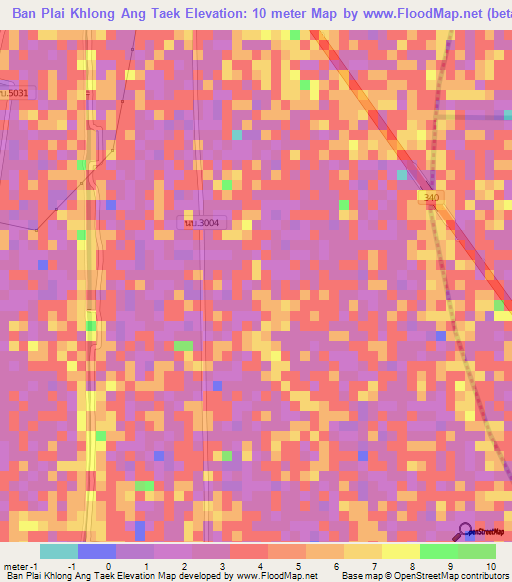 Ban Plai Khlong Ang Taek,Thailand Elevation Map