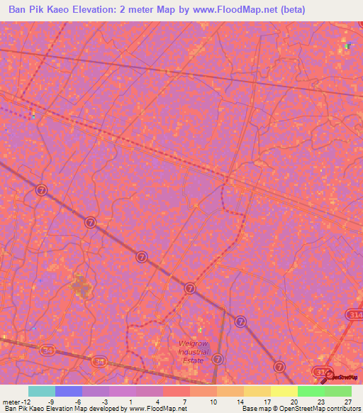 Ban Pik Kaeo,Thailand Elevation Map