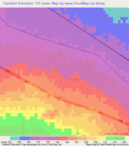 Yaradzhi,Turkmenistan Elevation Map