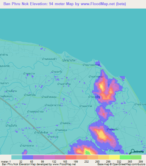 Ban Phru Nok,Thailand Elevation Map